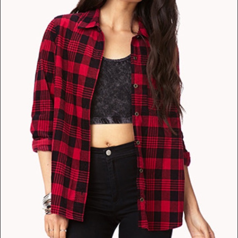 [Forever 21] Snap Button Red Flannel Shirt